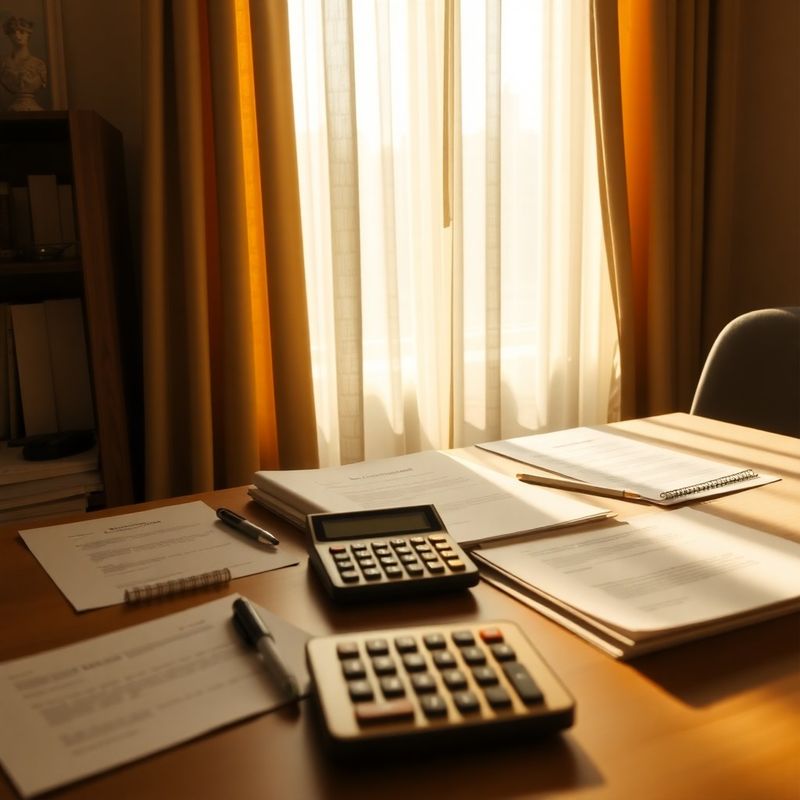 Birou de consultanță fiscală cu documente și calculator în lumină caldă